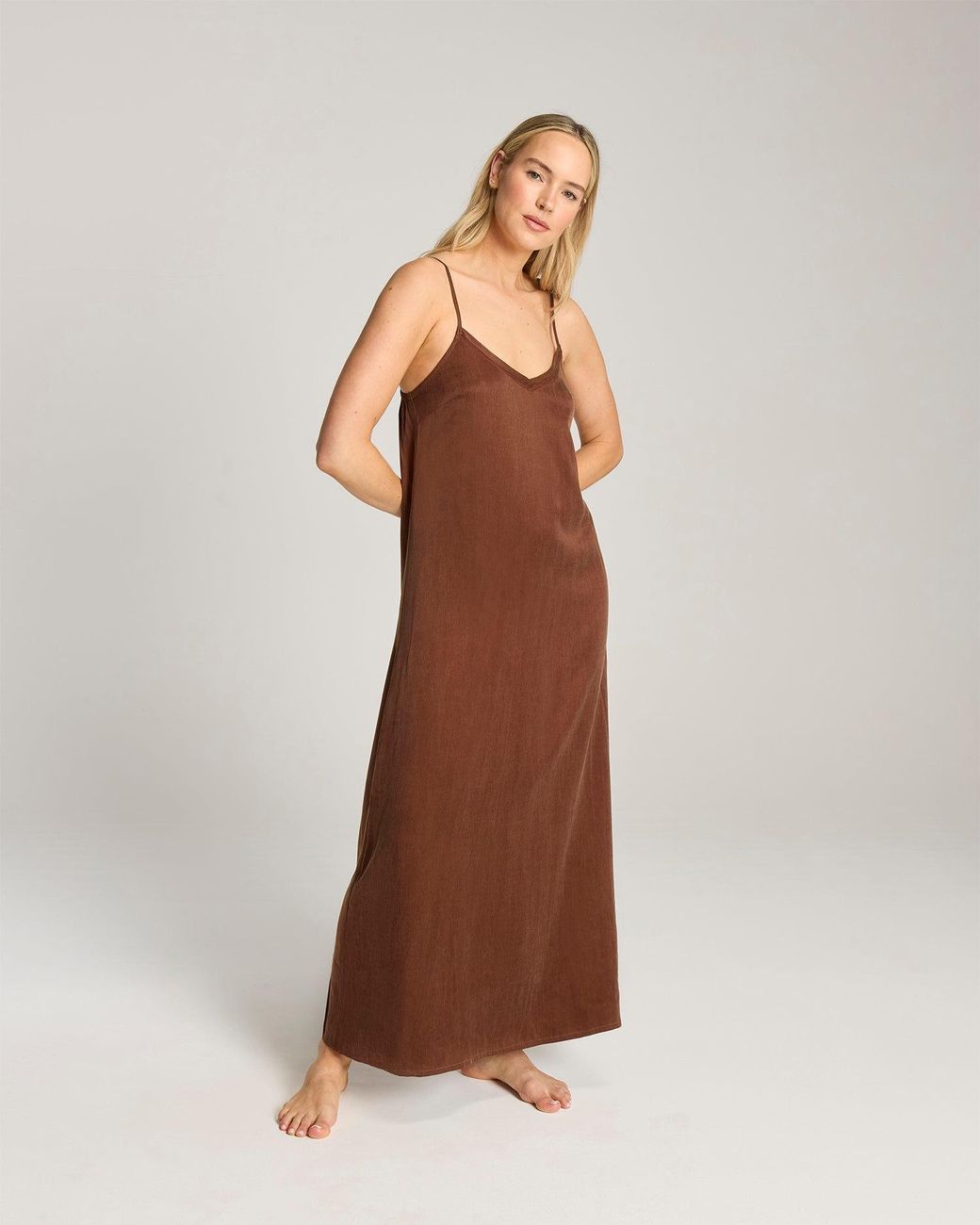 Nudea Brown Eco-Luxe Maxi Slip Dress