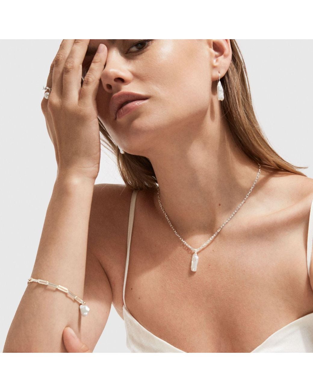 Ora Pearls Metallic Aetia Keshi Pearl Chain Bracelet