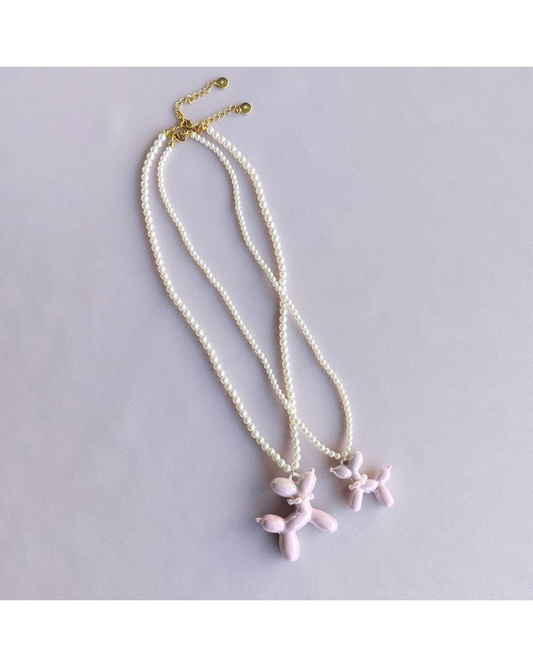 POPORCELAIN Pink Sweet Porcelain Balloon Doggie Pearl Necklace