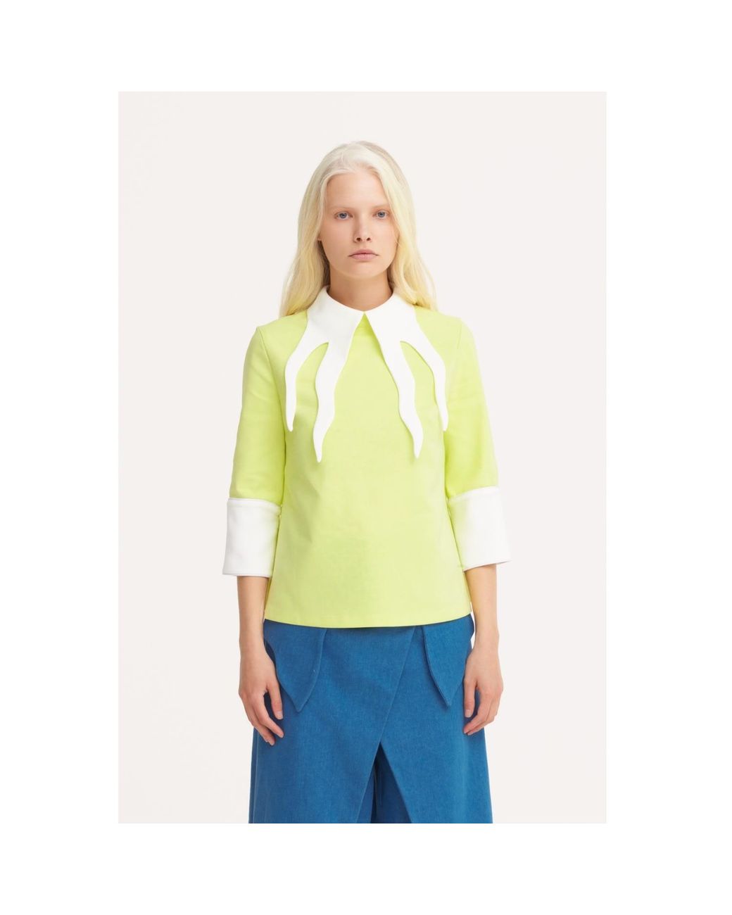 Julia Allert Yellow Semi-Formal Blouse With Double Contrasting Details Light Lime