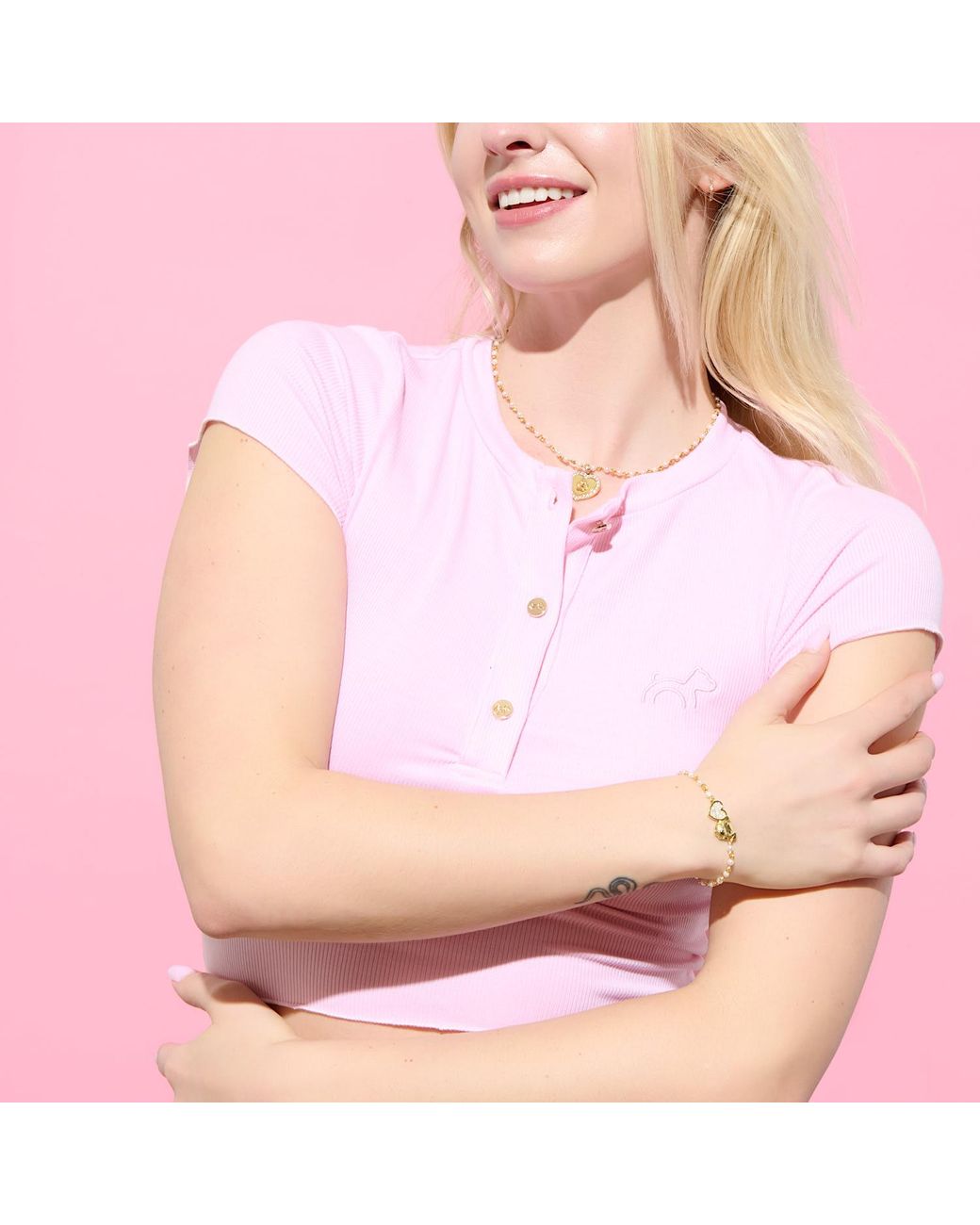 Cloud Haven Pink Dainty Tee With Logo Buttons