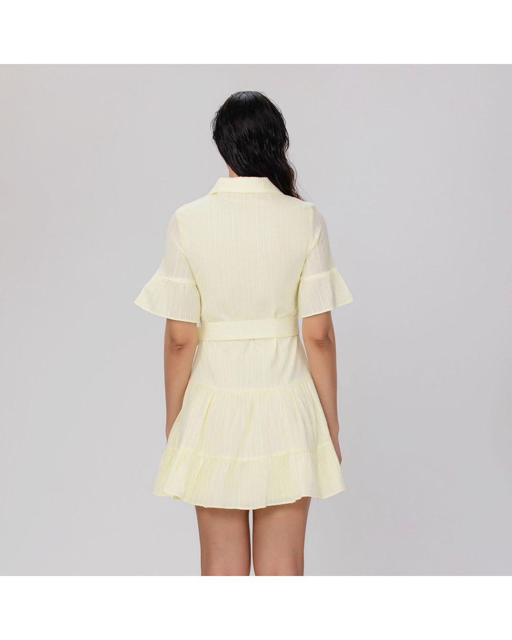 Smart and Joy Yellow Fit-And-Flare Tiered Ruffles Mini Shirt-Dress