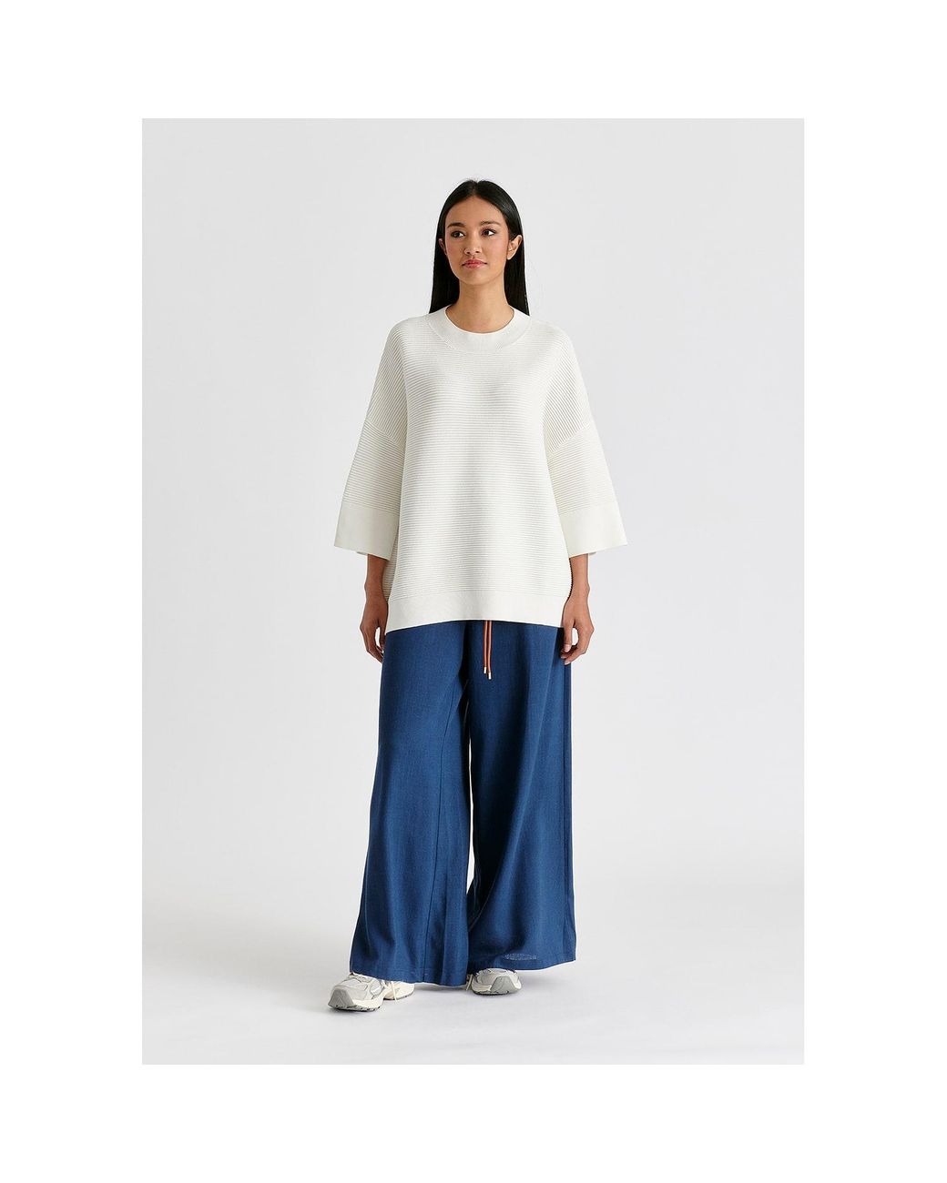 Paisie White Mock Neck Cropped Sleeve Ribbed Jumper