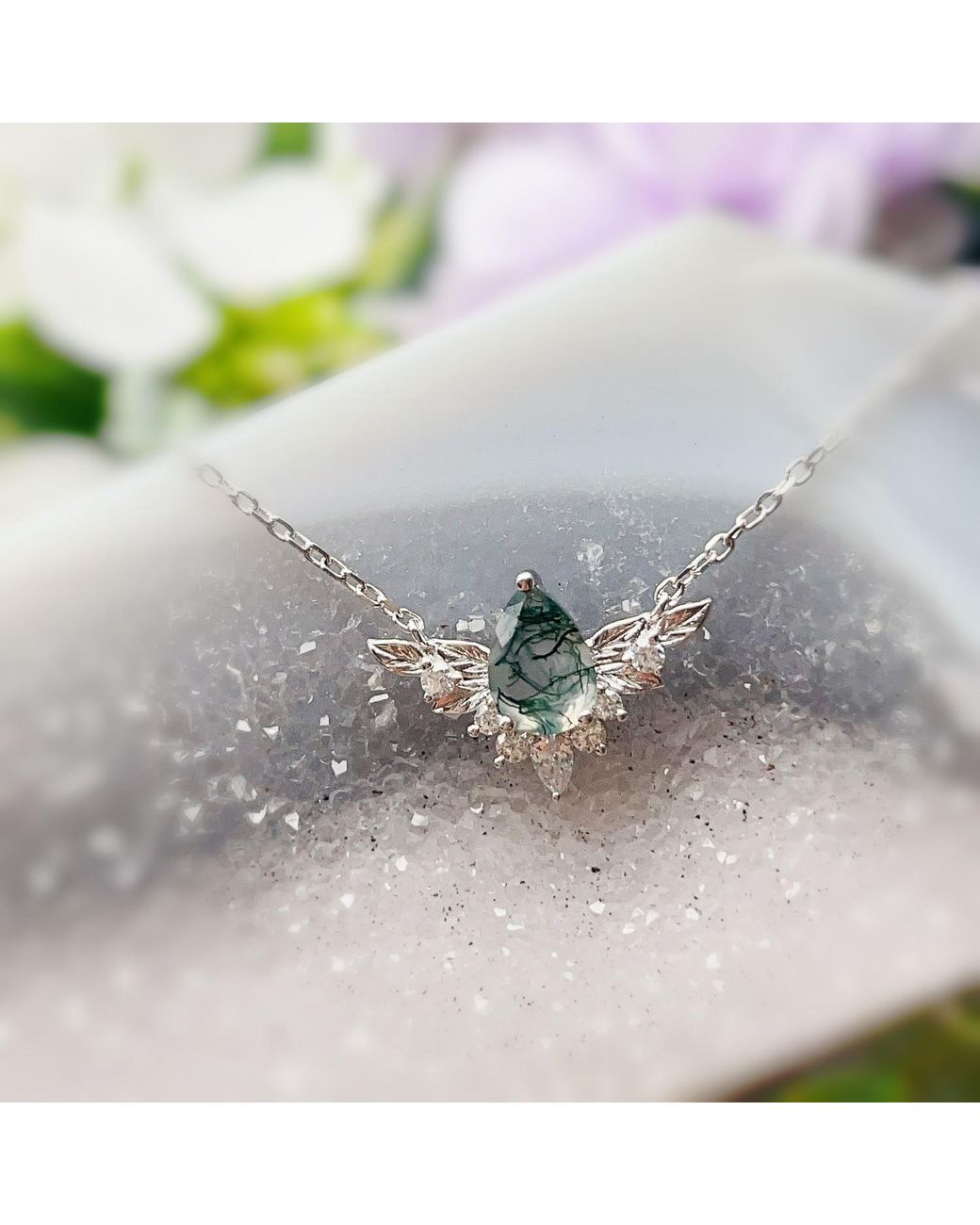 Azura Jewelry New York Metallic To Bloom Again Moss Agate Vermeil Necklace
