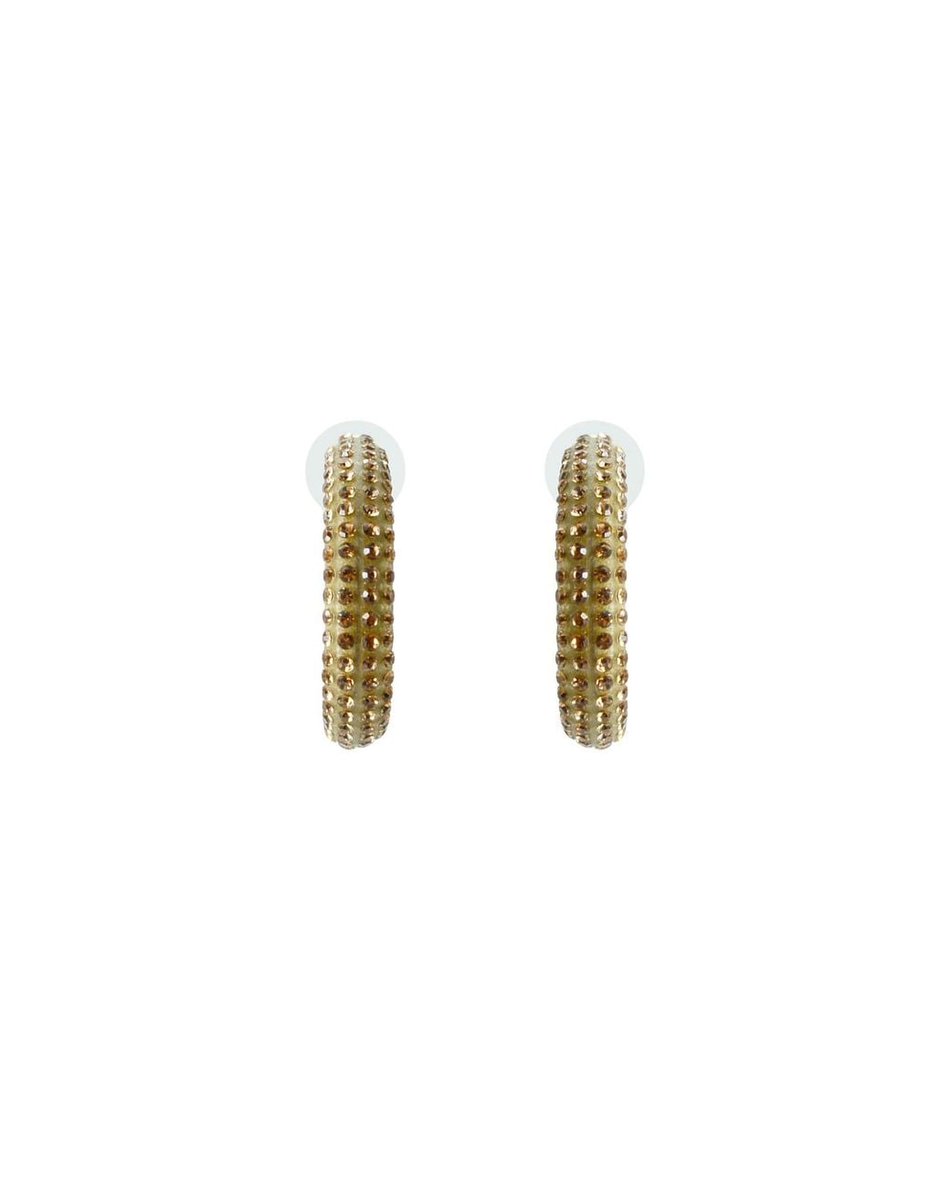 Gissa Bicalho Metallic Acrylic Handmade Earring Hoops Strass Golden