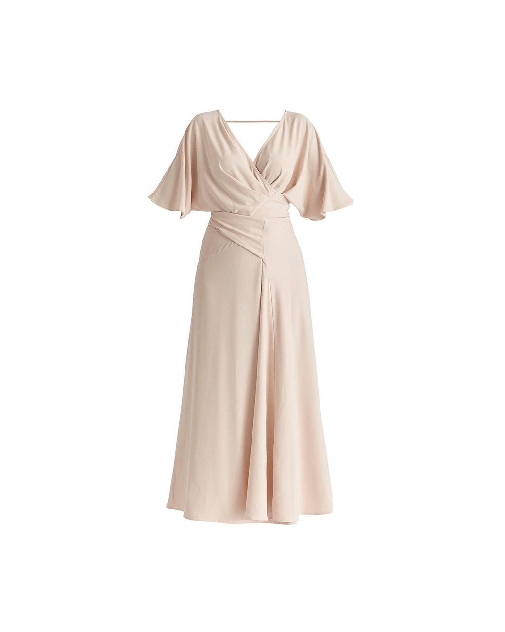 Paisie Natural Neutrals Flare Sleeves Maxi Wrap Dress