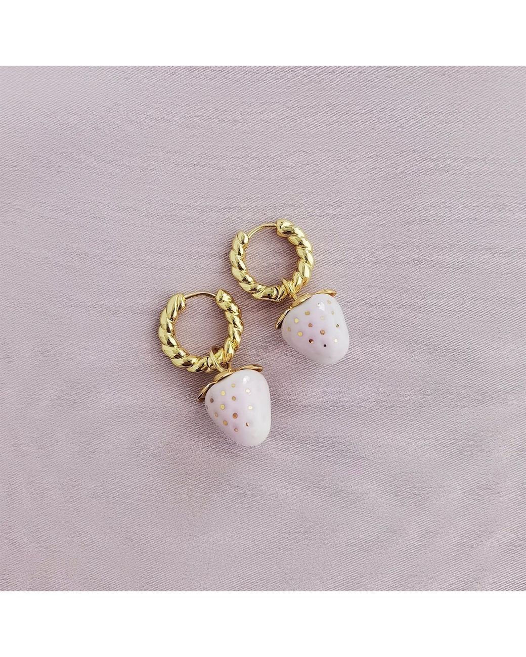 POPORCELAIN Metallic Mini Porcelain Strawberry Hoop Earrings
