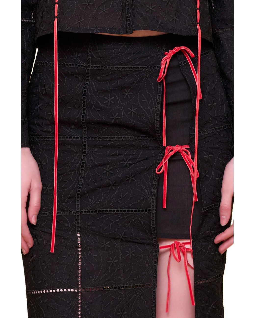 Pcfg Black The Broderie Anglaise Edit Embroidered Slit Maxi Skirt