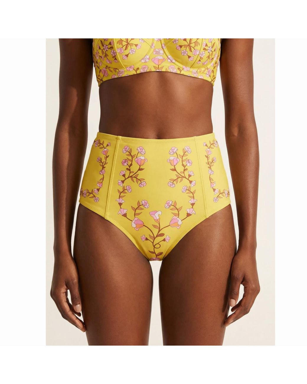 Jessie Zhao New York Yellow Bloom High Waisted Bikini Bottom