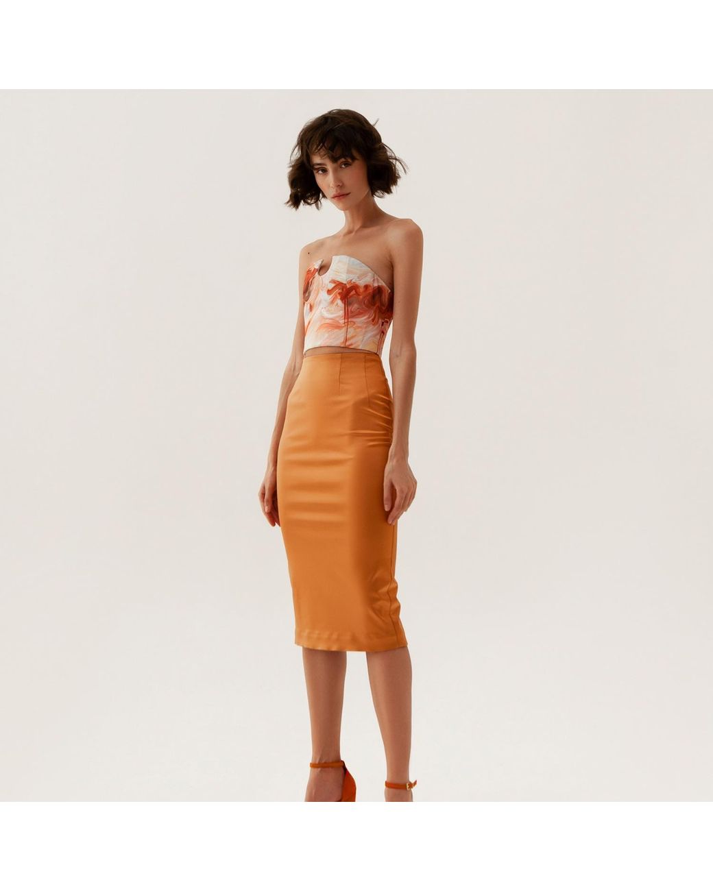 La Musa Orange Apricot Pencil Skirt