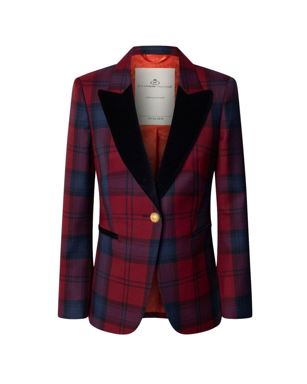The Extreme Collection Red Checked Blazer With Velvet Lapel Douglas