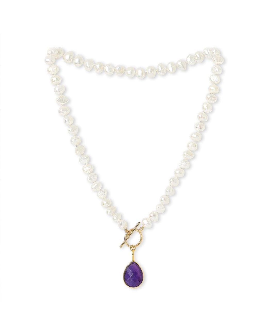 Pearls of the Orient Online Metallic Clara Cultured Irregular Freshwater Pearl Necklace With Amethyst Vermeil Drop