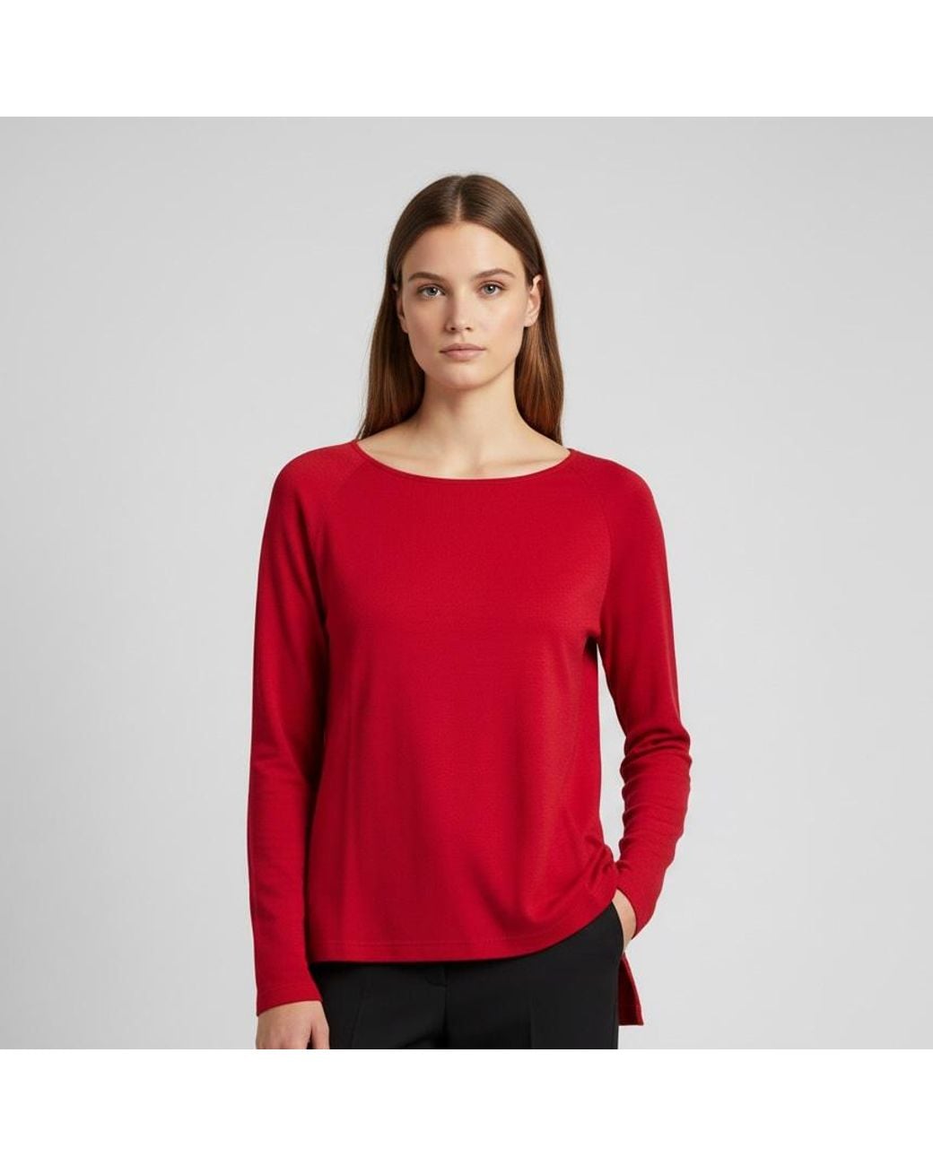 Conquista Long-Sleeve Top With Relaxed Fit & Layered Hem