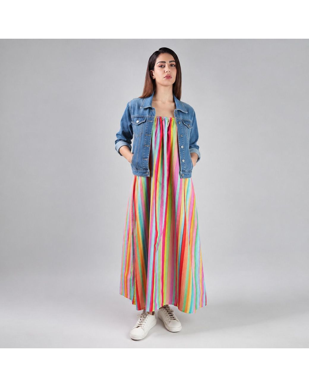 DHARA SHETH DUBAI Multicolor The Palette Colorful Stripes Cotton Maxi Dress