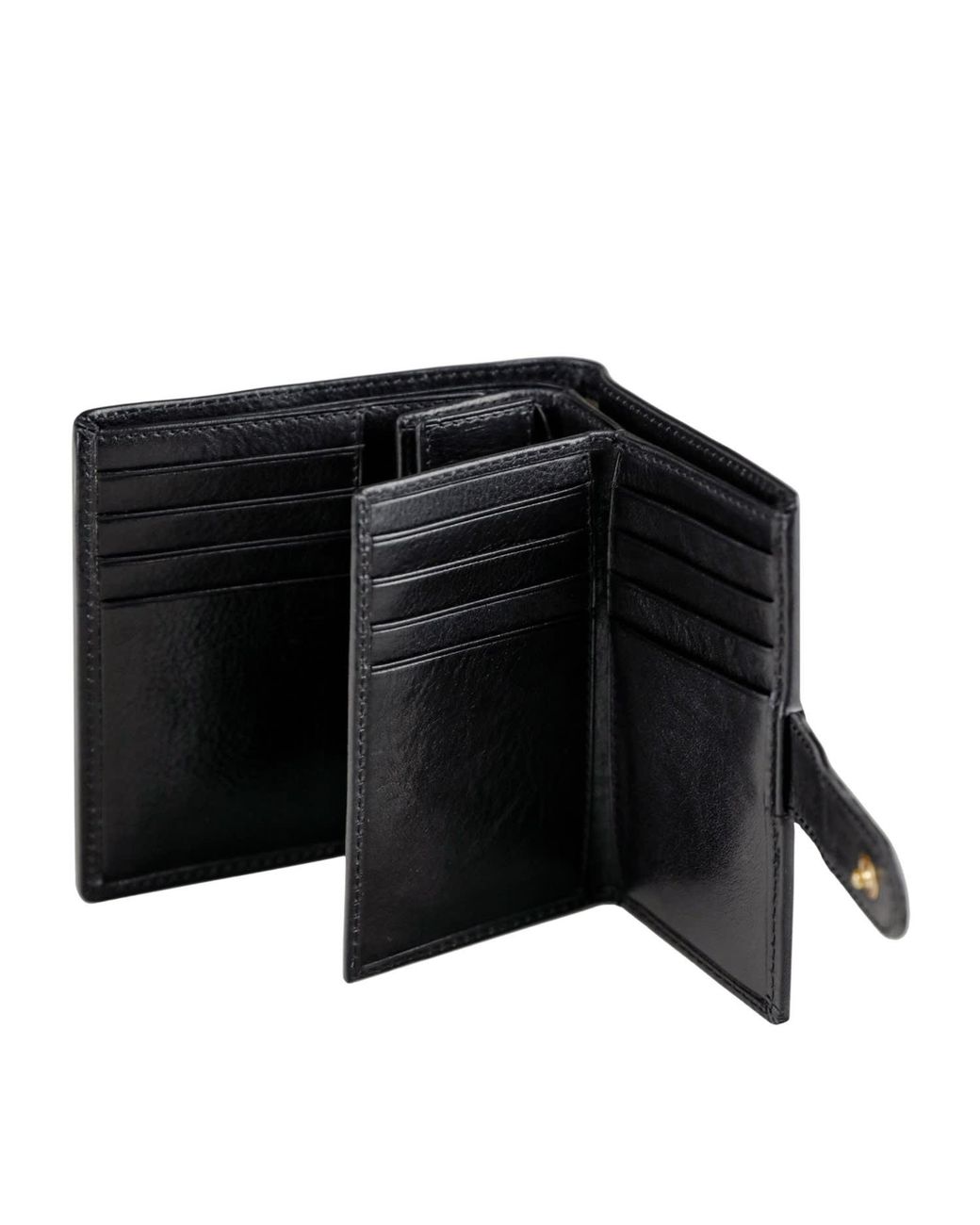 Time Resistance Black Leather Bifold Wallet With A Snap Closure for men