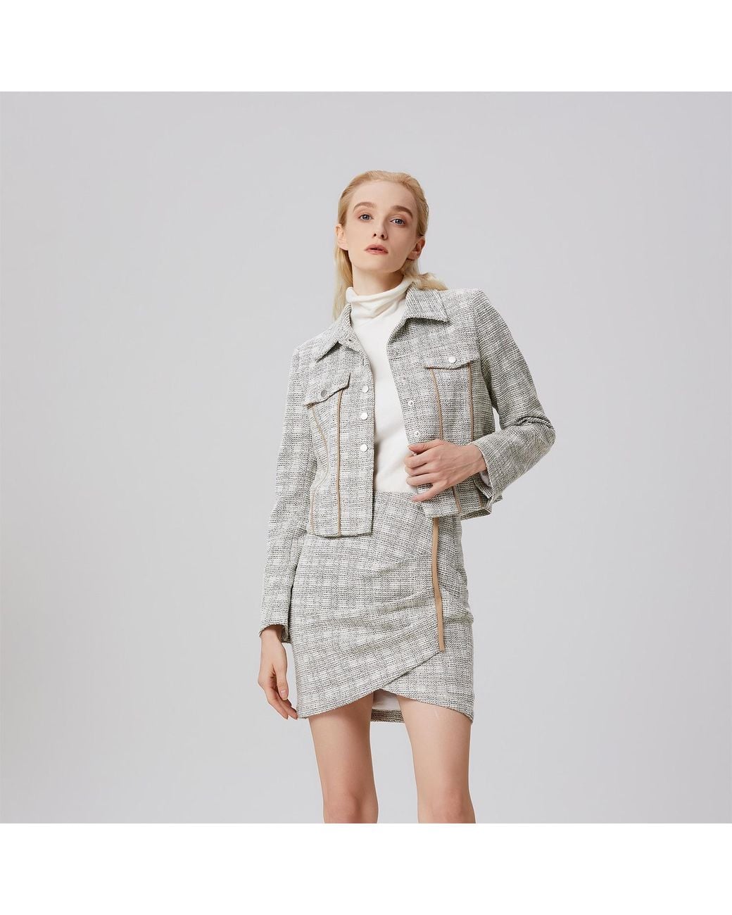 Smart and Joy Gray Crop Jacket With Pocket Flaps And Bias