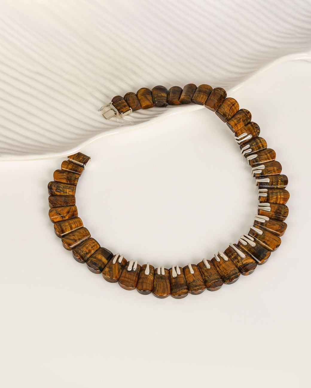 The Jewelz Metallic Wild Instinct – Tiger's Eye Fan Collar Necklace