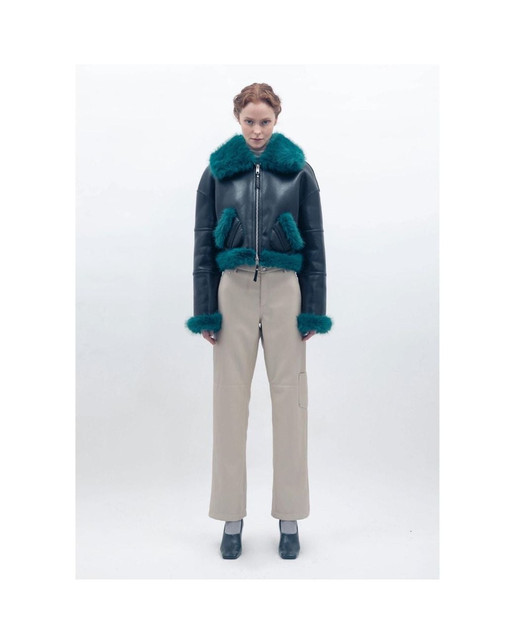 Jakke Blue Aviator Cropped Jacket