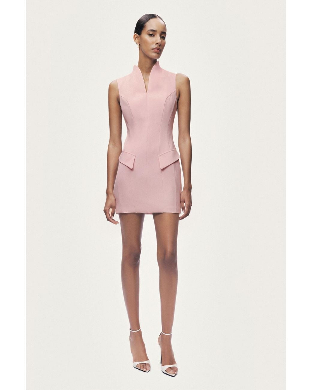 Nocturne Pink Mandarin Collar Mini Dress