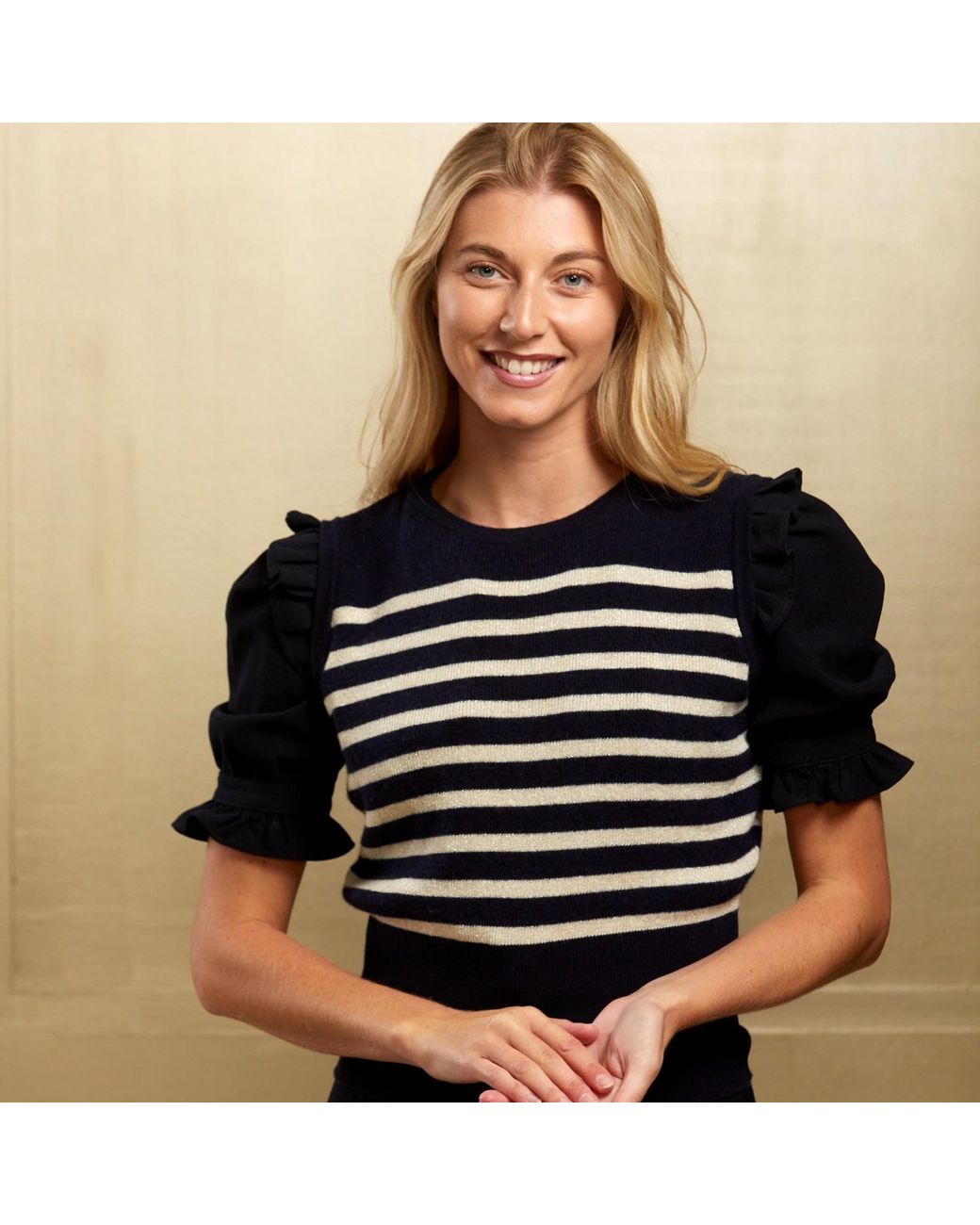 Guinea London Blue Neutrals & Cream Lurex Stripe Vest Knit Top