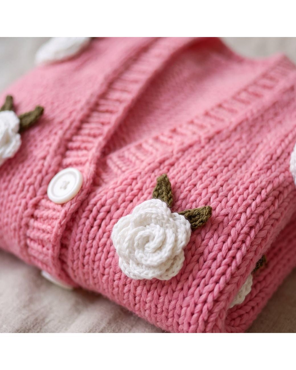 Ana Chic Red Rose Handmade Knitted Cardigan