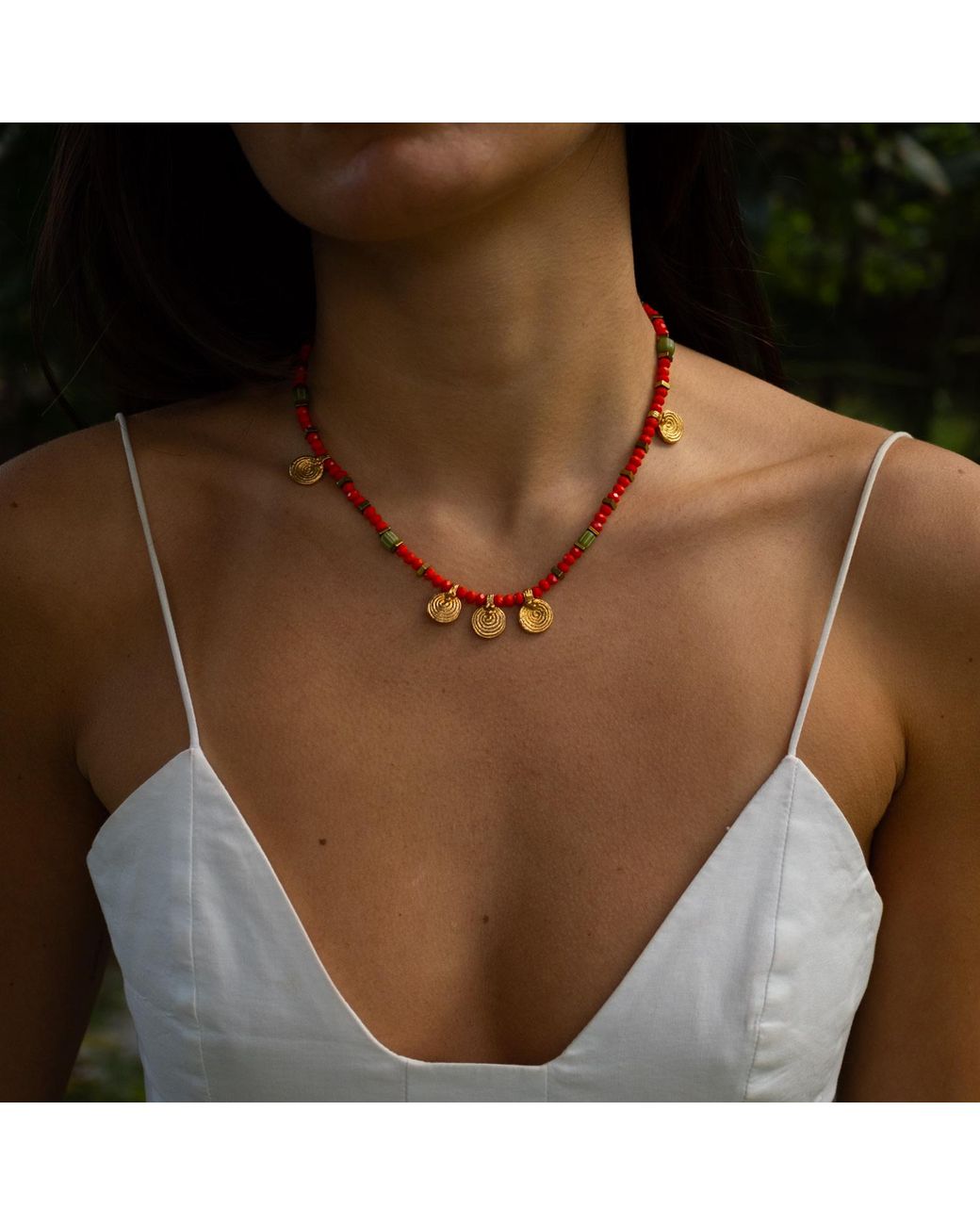 Ebru Jewelry Red Vibrant Energy Spiral Charm Choker Necklace