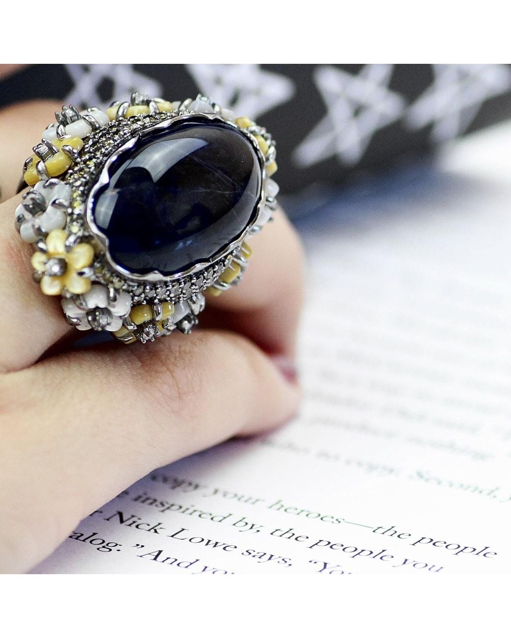 Bellus Domina Blue Shells & Sodalite Cocktail Ring