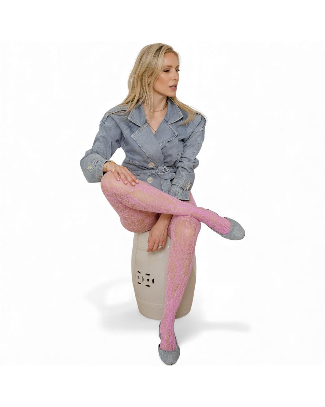 HIGH HEEL JUNGLE by KATHRYN EISMAN Pink Rosa Lace Tights