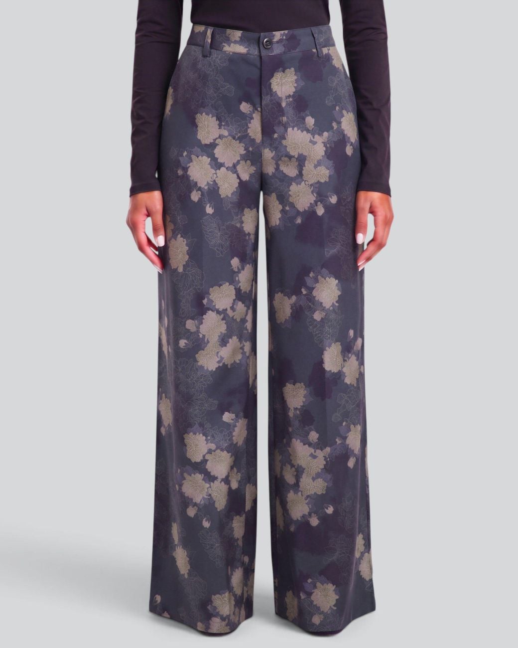 Lords of Harlech Blue Phillis Lans Floral Stretch Tencel Tailored Pant