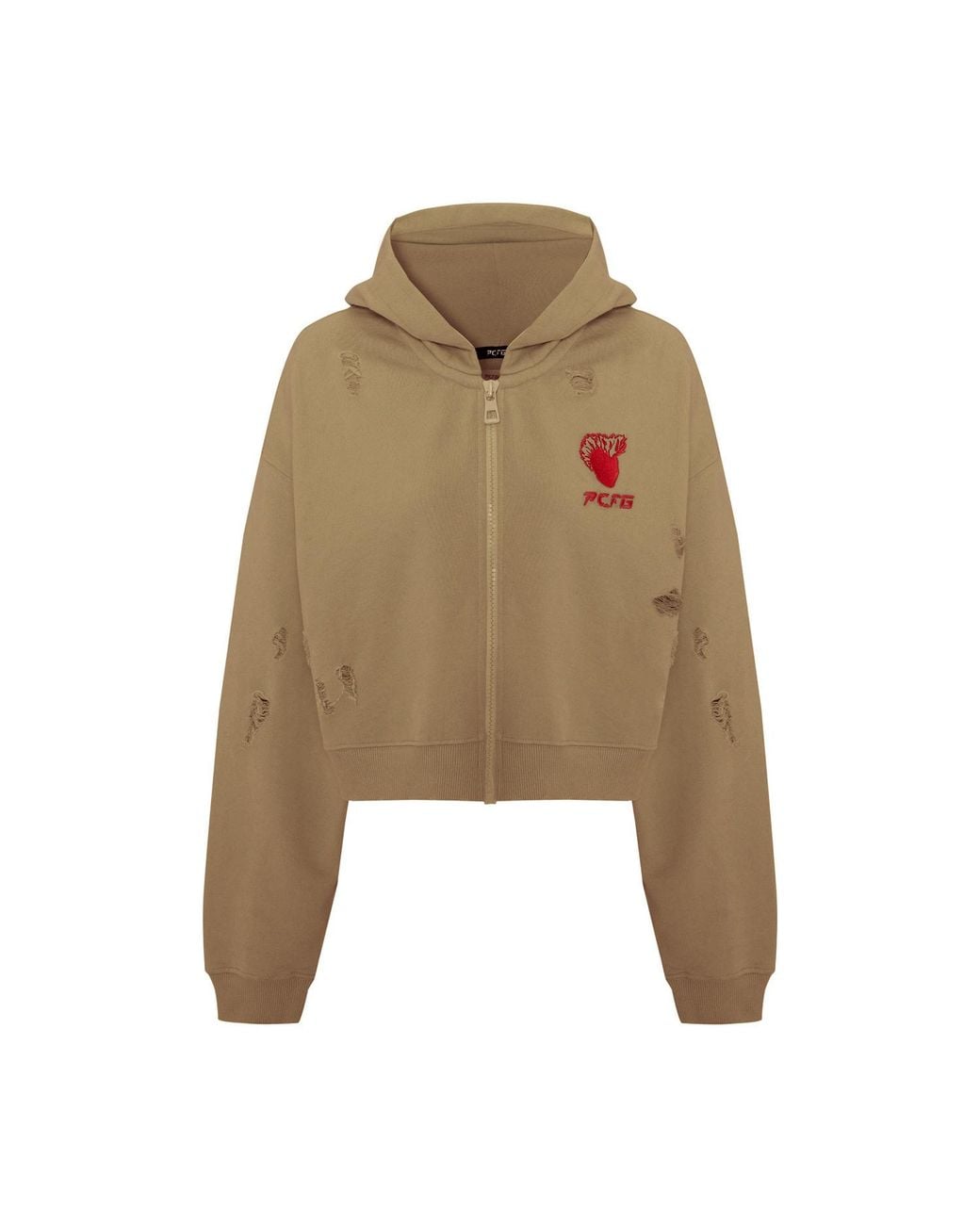 Pcfg Natural Destroyed Zip Up Hoodie