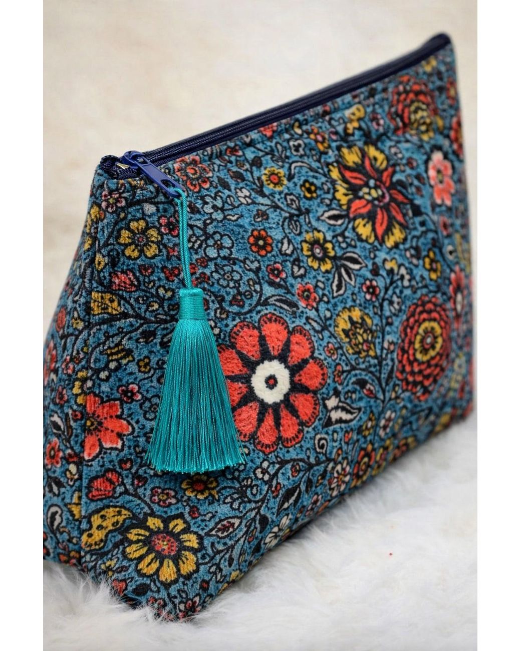 Conscious Yoga Collective Blue Suzani Velvet Makeup Bag