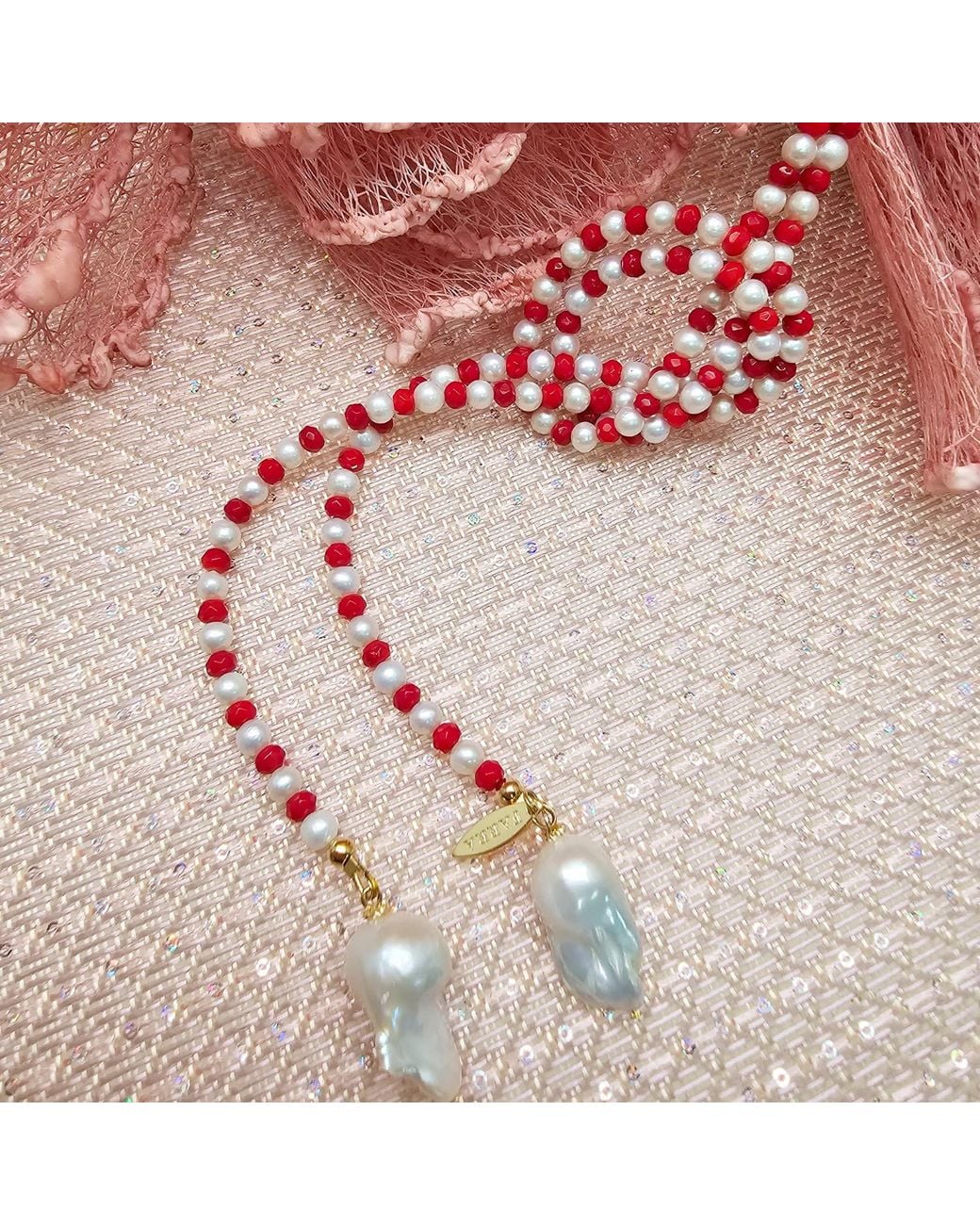 Farra Metallic Freshwater Pearl & Bamboo Coral Convertible Lariat Necklace