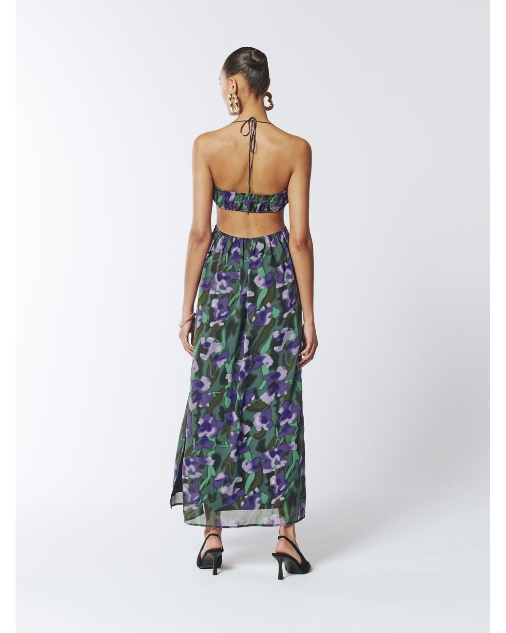 Sour Figs Blue Violette Tie Halter Floral Dress