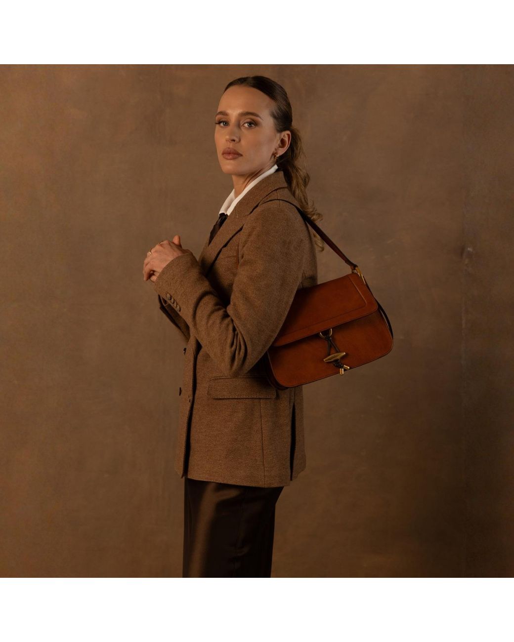 Time Resistance Brown Leather Flap Bag For