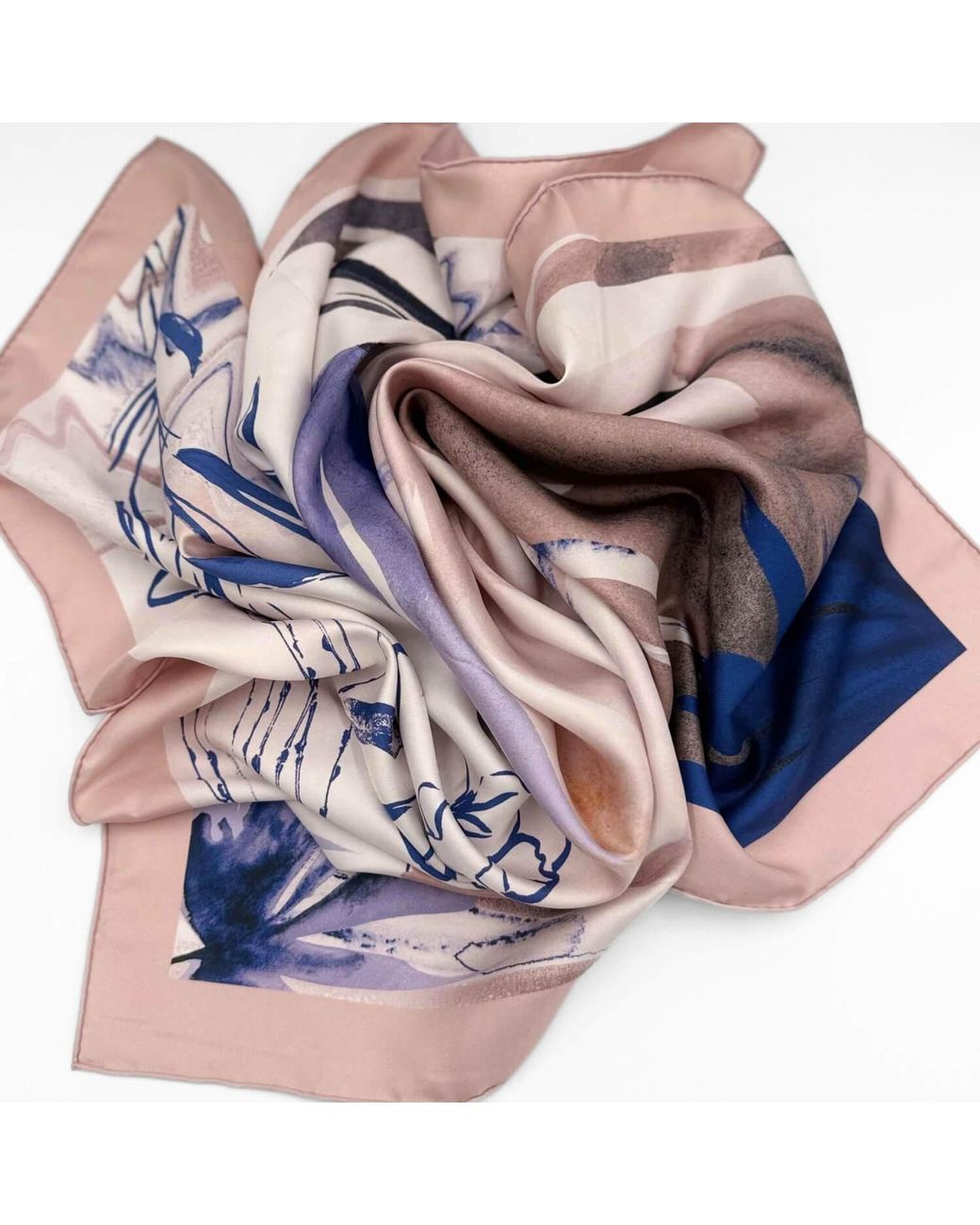 Hi Silk Purple Neutrals Petals And Palms Large Square Silk Twill Scarf