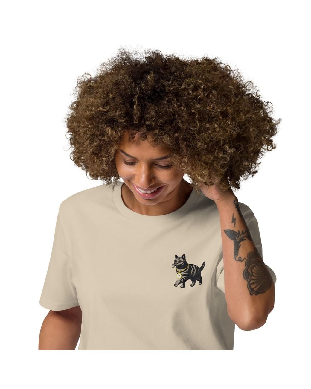Anchor and Crew Natural Neutrals Desert Dust Cool Cat Actual Life Organic Cotton Embroidered T-Shirt