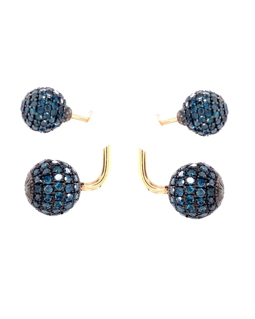 Artisan Blue Rose Diamond Pave Double Ball Front-Back Earrings