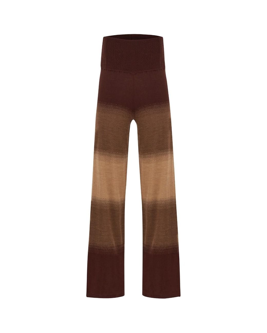 Peraluna Brown Color Transition Bell Bottom High-Waisted Knit Trousers
