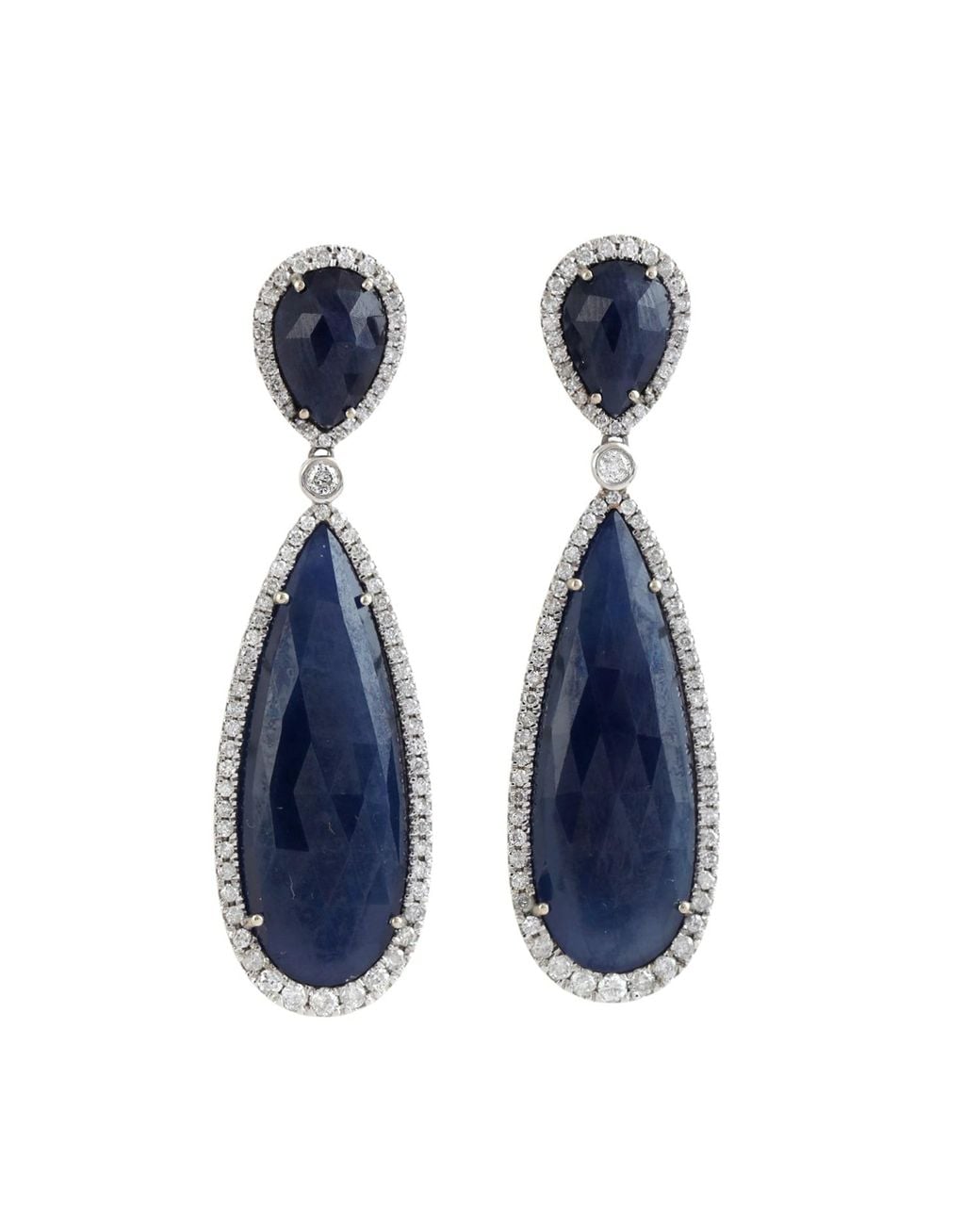 Artisan Blue Sapphire & Diamond Teardrop Earrings