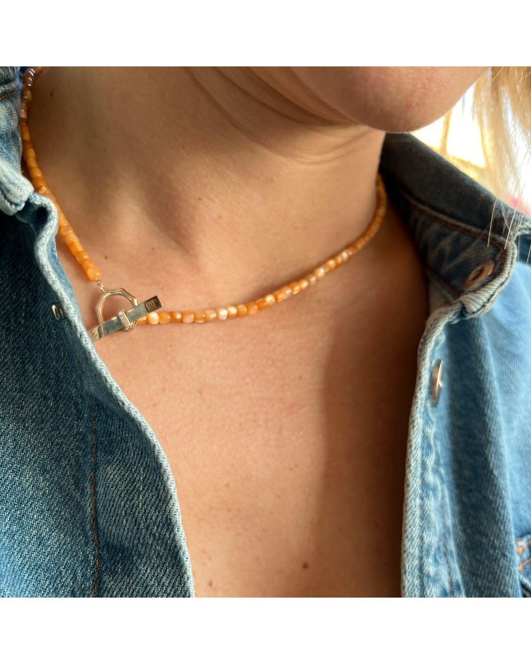 Ecce | Artisan Diamonds Metallic 14K Solid Colorful Pearl Bead Ecce Brand Bar Diamond Necklace