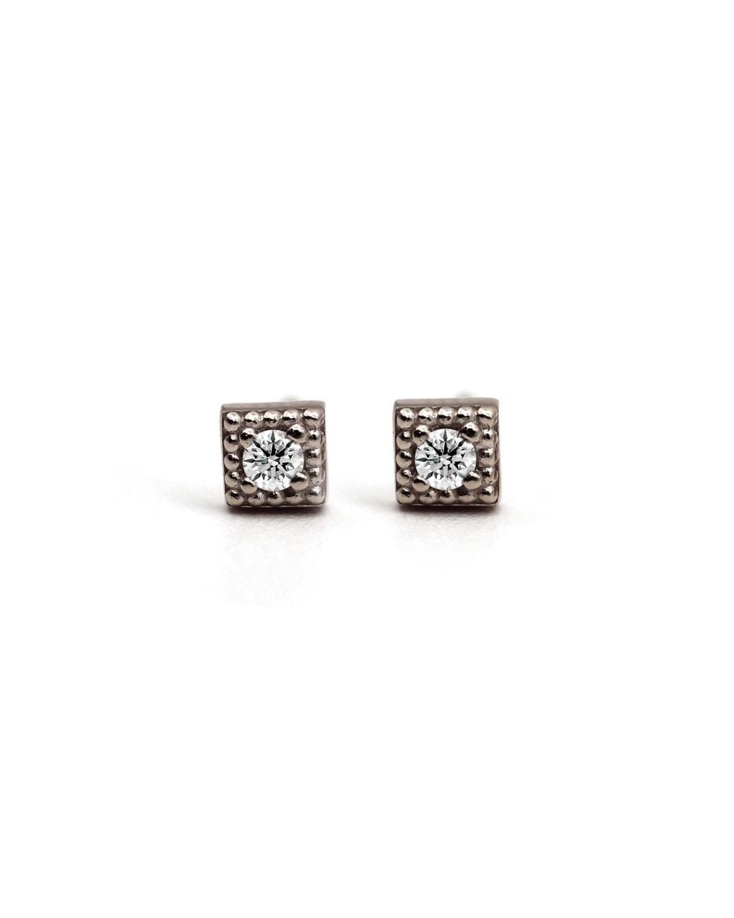 VicStoneNYC Fine Jewelry White Unique Textured Tiny Diamond Stud Earrings