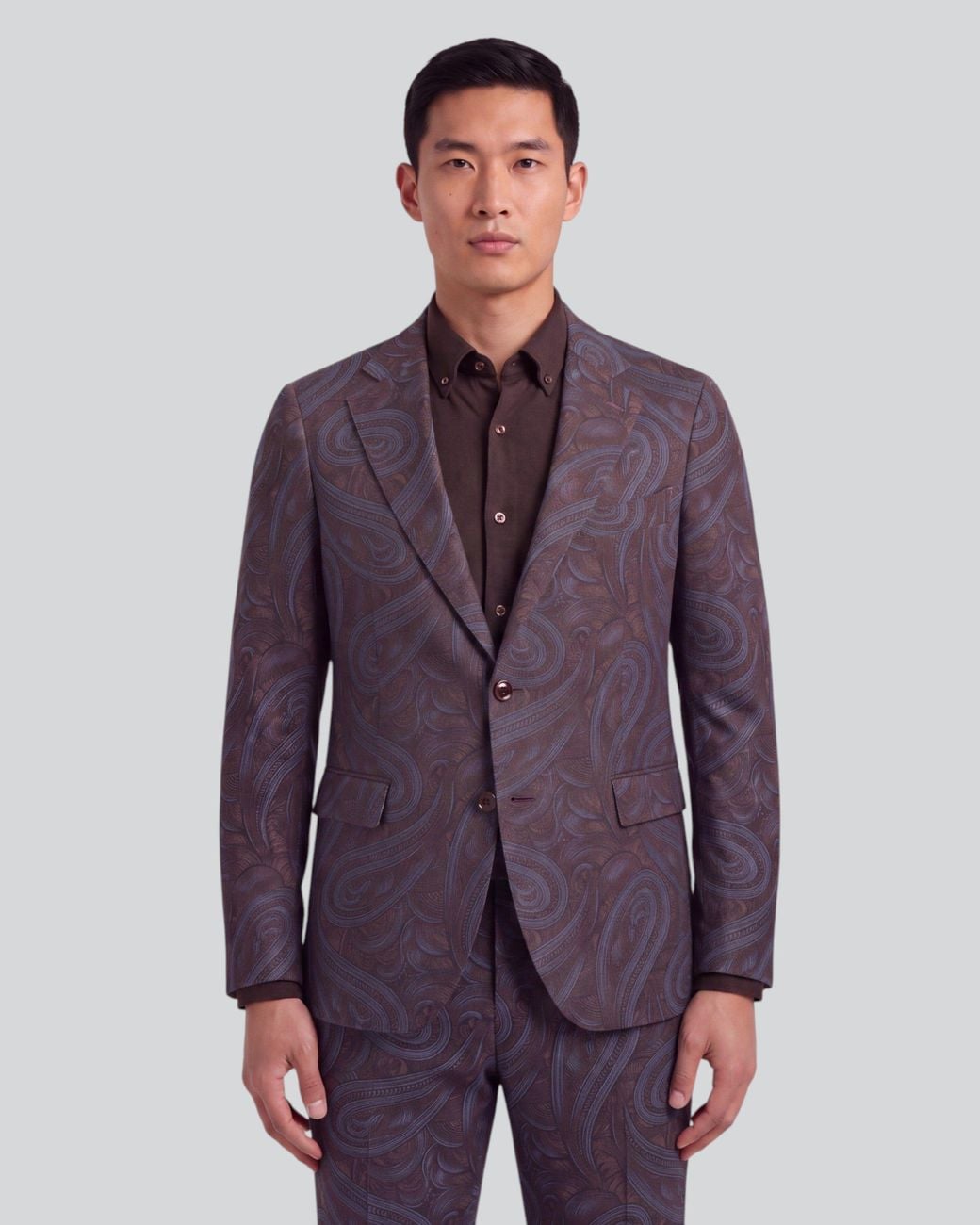 Lords of Harlech Blue Josh Paisley Badalona Brownie Stretch Tailored Blazer for men