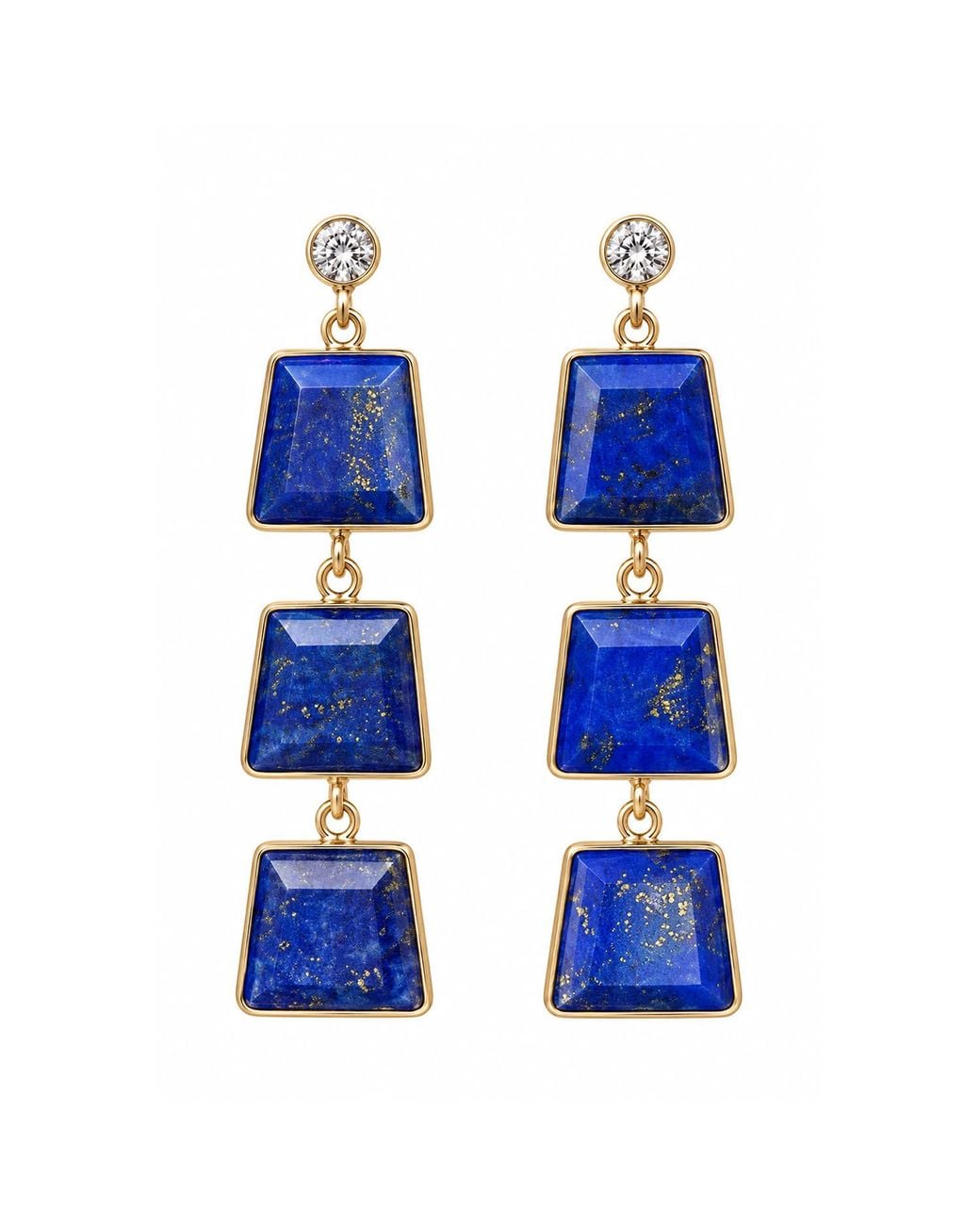 Rare Matters Jewelry Blue Natural Lapis Lazuli Triple Drop Earrings