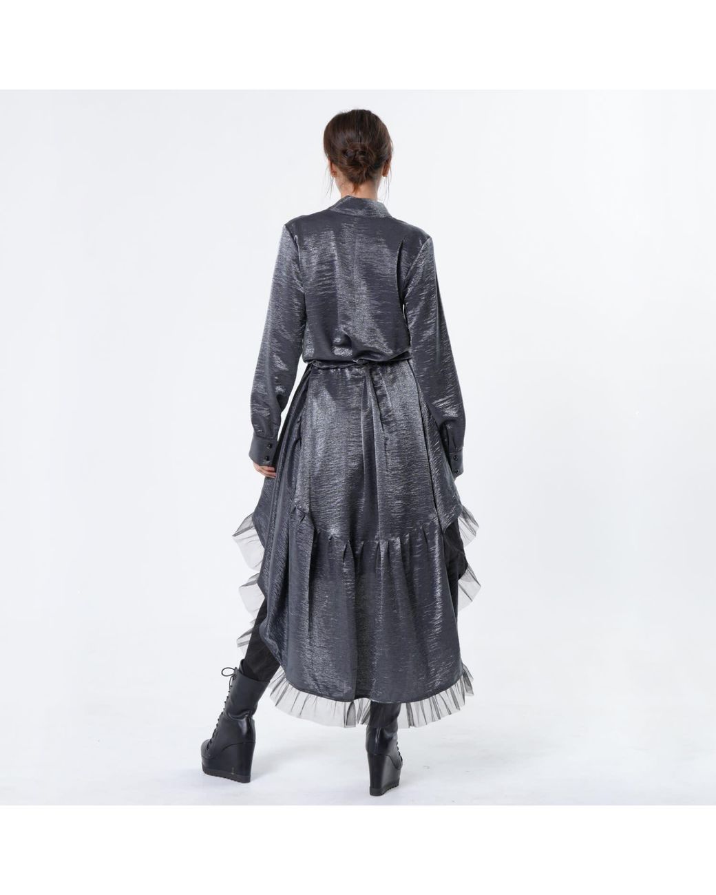 Metamorph Blue Shiny Metallic Layered Tunic