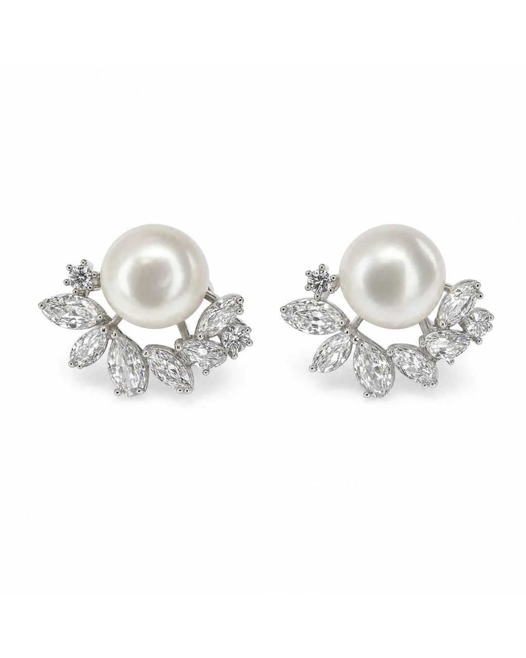 Angel Barocco Metallic Freshwater Pearl Crystal Leaf Stud Earrings