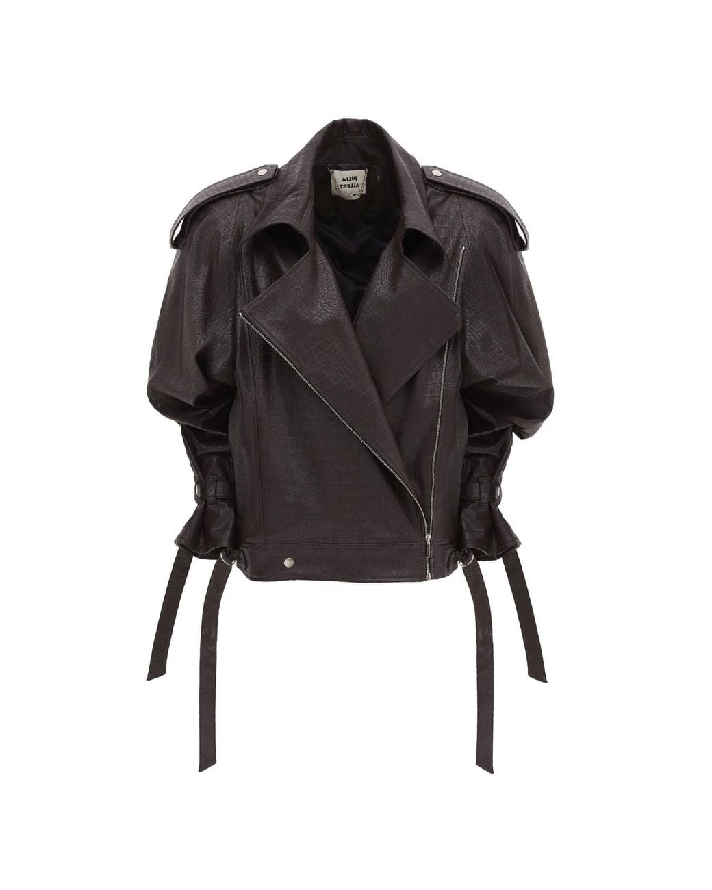 Julia Allert Black Croc-Effect Faux Leather Oversized Jacket – Dark