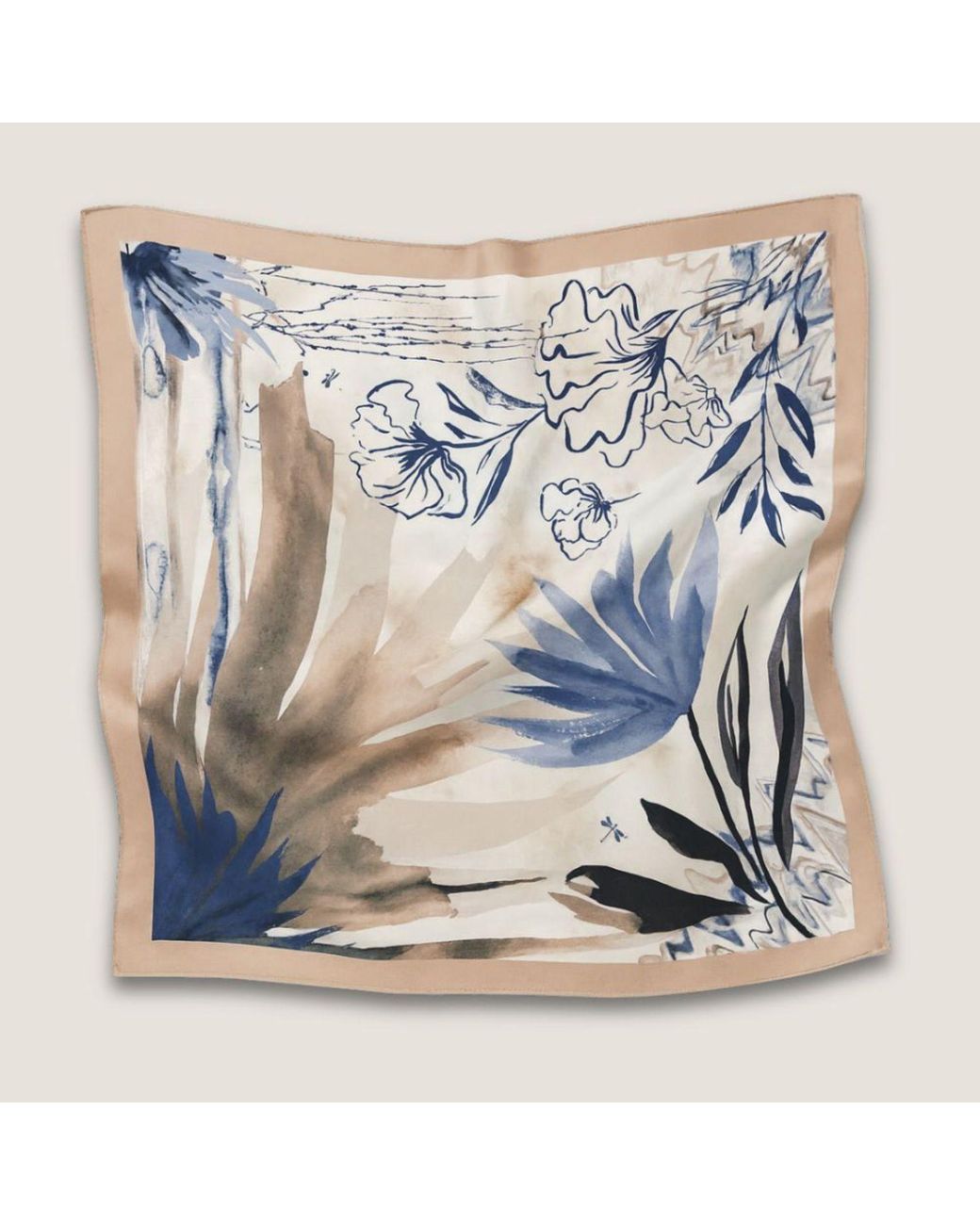 Hi Silk Purple Neutrals Petals And Palms Large Square Silk Twill Scarf