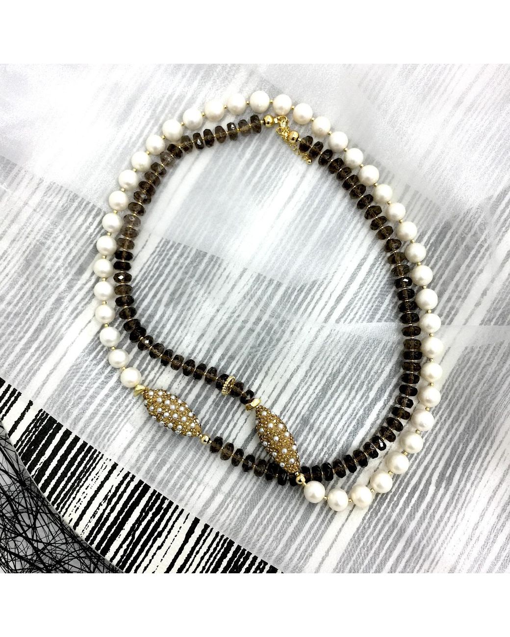 Farra Brown Smoky Quartz With Freshwater Pearls Multi-Way Necklace