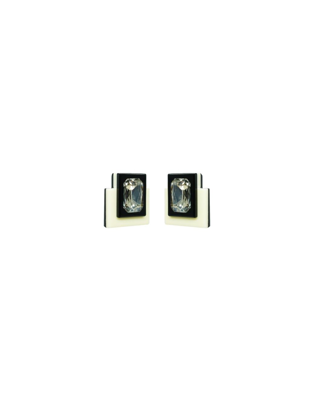 Gissa Bicalho Black Neutrals Handmade Acrylic Earring S Deco Rectangular Cut-Off Stone Vanilla