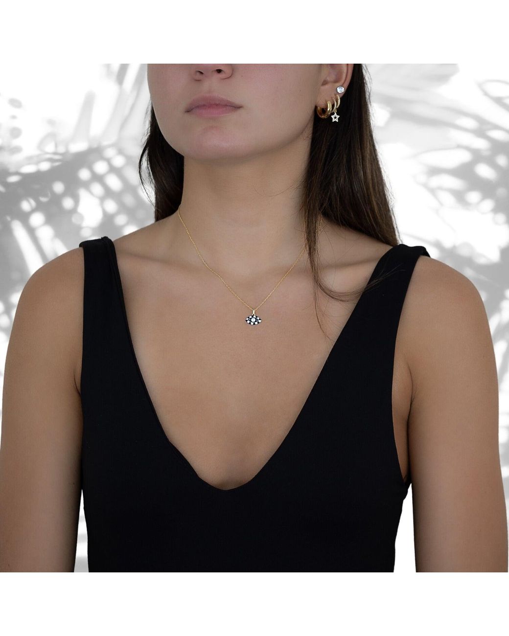 Ebru Jewelry Metallic Black And White Evil Eye Necklaces